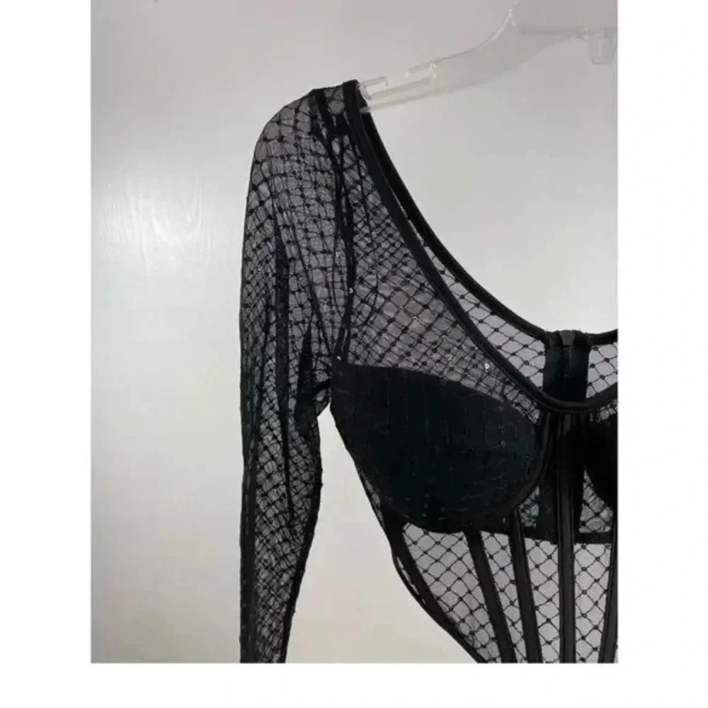 Sincerely Jules NWT Black Sheer Long Sleeve Bustier